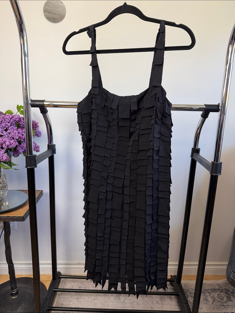 Ann Taylor Black Silk Fringe Dress Size 8 Statement Cocktail Piece